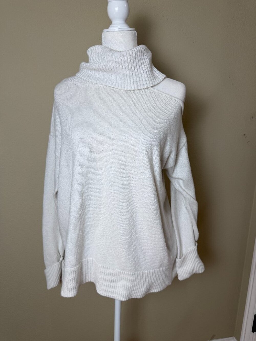 1. State Open Shoulder Cowl Turtleneck Sweater Cream Size Large